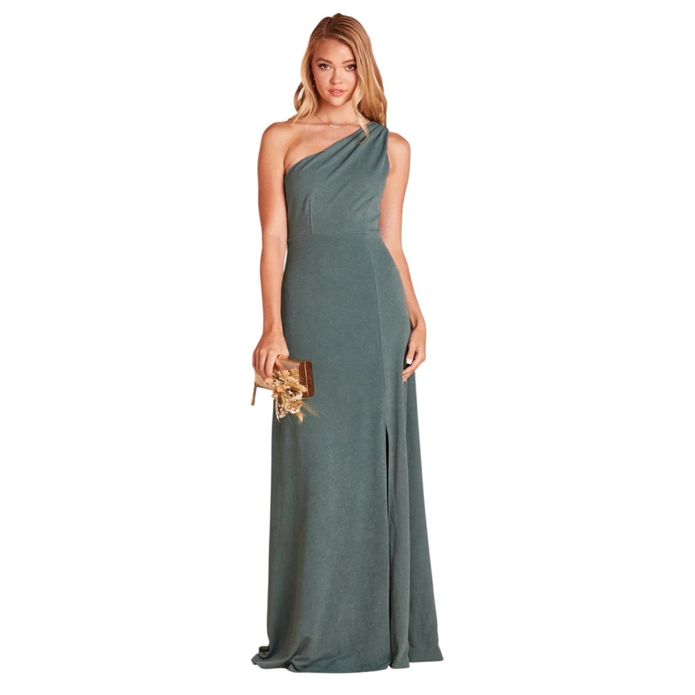 Birdy Grey Kira One-Shoulder Crepe Bridesmaid Dress Sea Glass Size Large